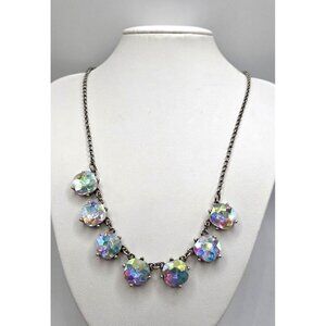 Iridescent Crystal Statement Necklace With Adjustable Chain Length